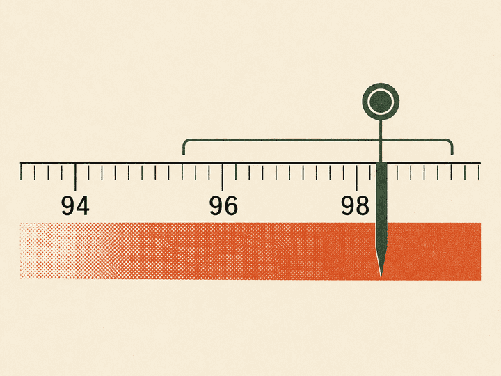 Illustration: a marker on a scale with a highlighted band