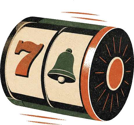 Illustration of a slot reel showing a seven and a bell