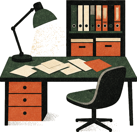 Illustration of an editor’s desk