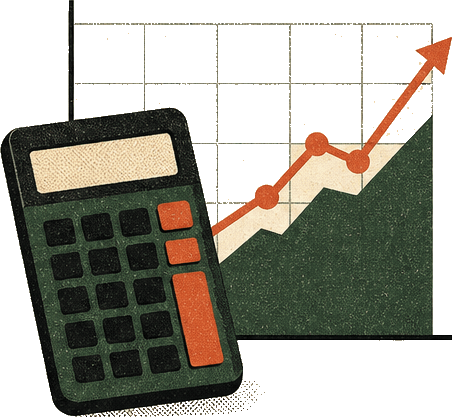 Illustration of a calculator and a rising chart