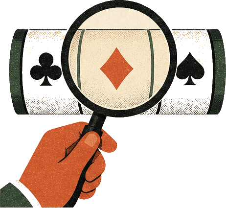 Illustration of a magnifier over slot reel symbols