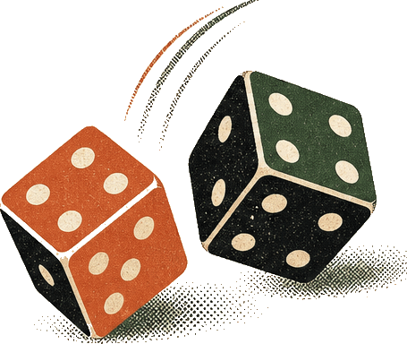 Illustration of dice mid-tumble