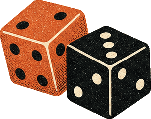 Illustration of two dice, one persimmon and one black